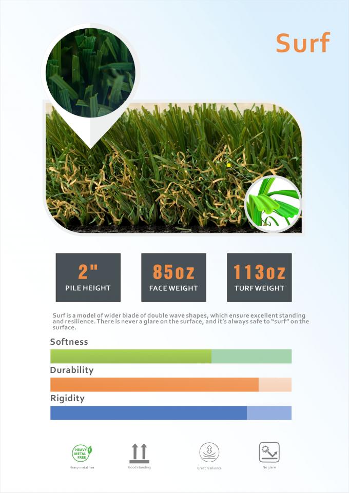 35mm Kunstmatige het Gras Goede Veerkracht van de Hoogte Synthetische Tuin 0