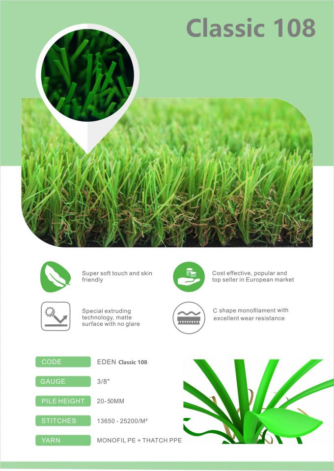 C Kunstmatige Gras van de Vorm het Krullende pp Tuin voor Vrije tijdsgebieden 50mm Stapelhoogte 0